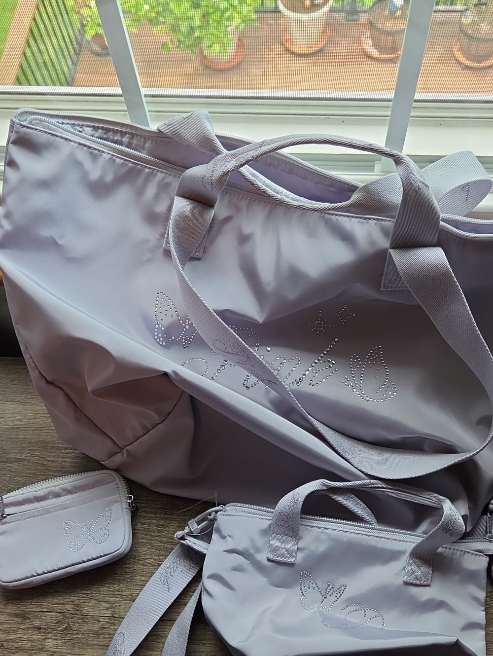 Pink Lavender Butterfly Travel Tote & Pouches - Women Bags